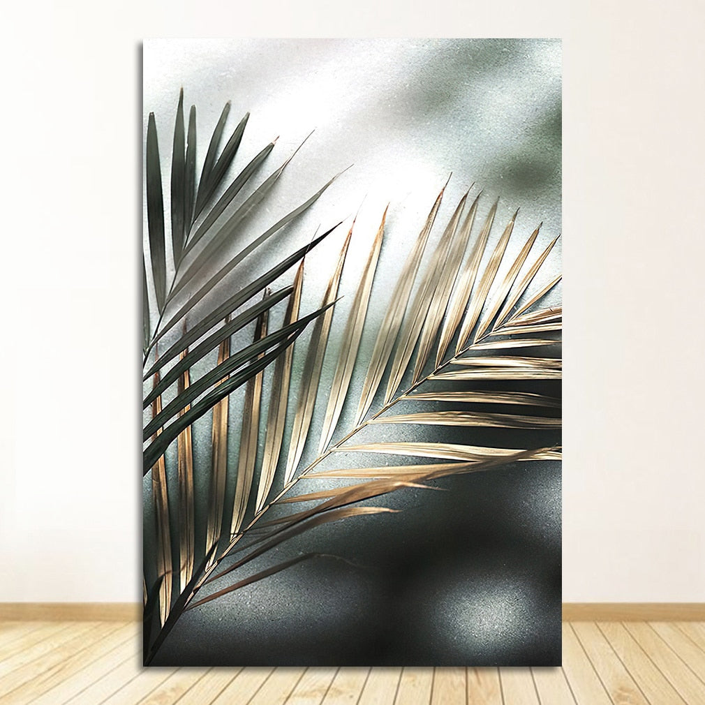 Green Gold Leaf Canvas Art