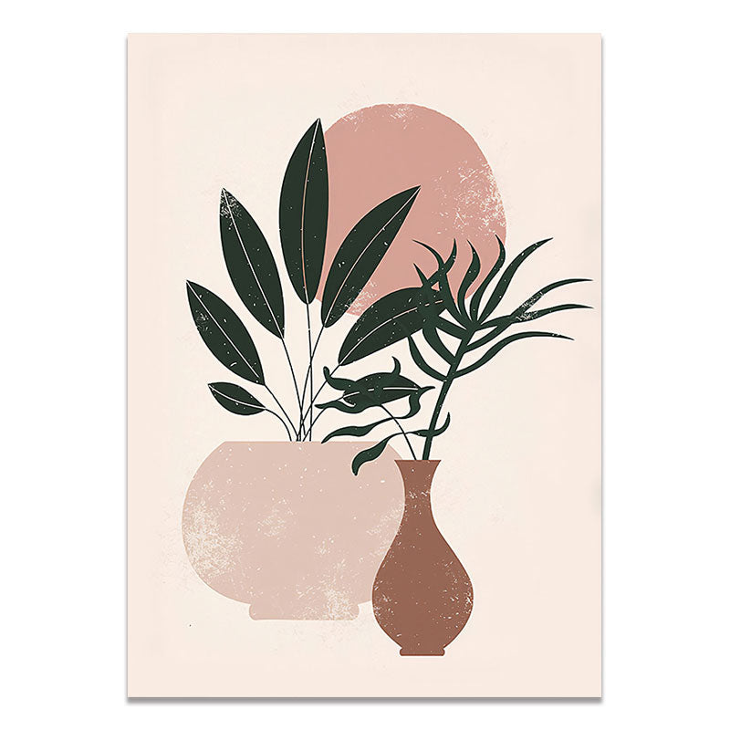 Abstract Vintage Girl Potted Plant Leaves Canvas Art