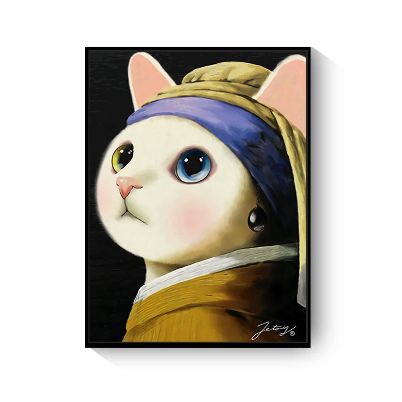 Cartoon Cat Painting Canvas Art