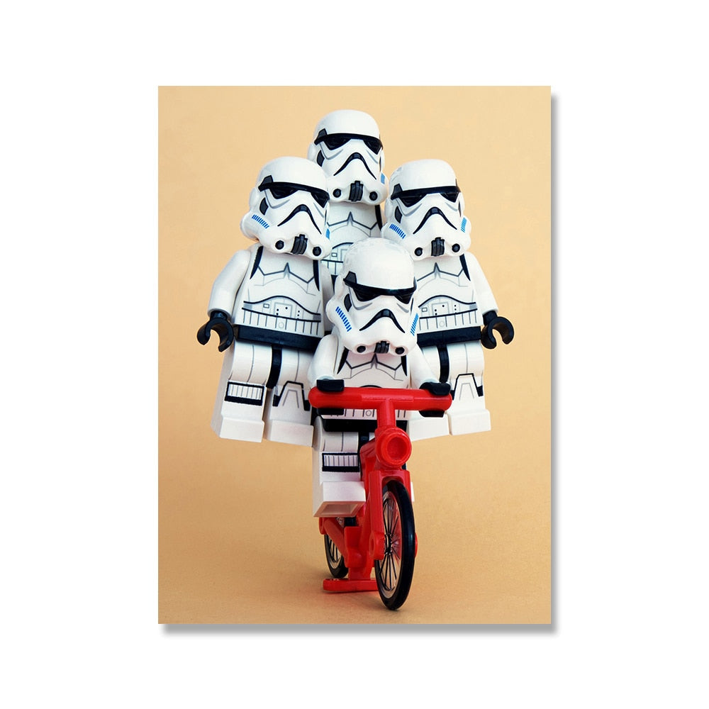 Cute Stormtrooper Riding A Bike Canvas Art