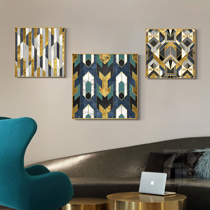 Geometry Pattern Gold Gray Canvas Art