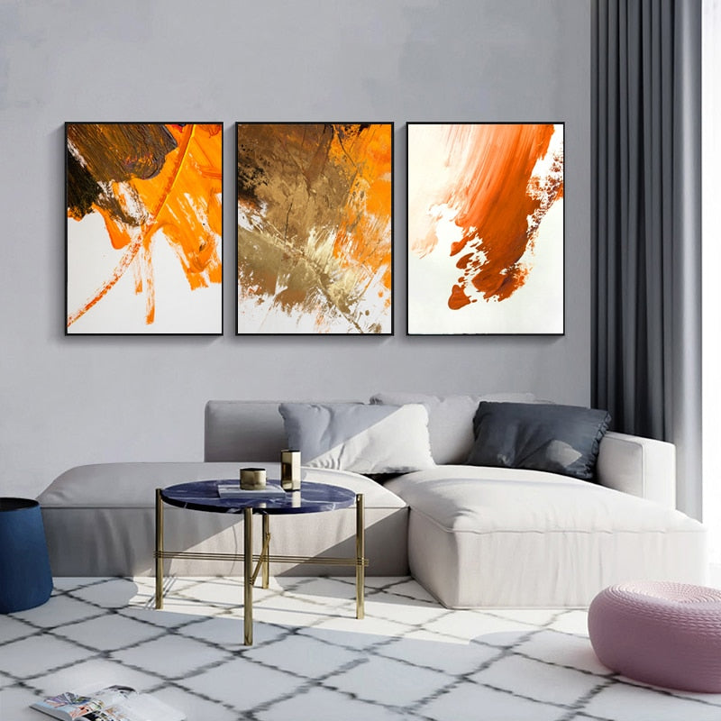 Orange Red Paint Abstract Canvas Art