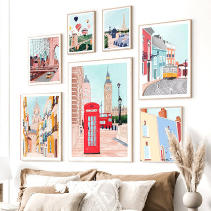 Illustration Paris New York City Canvas Art