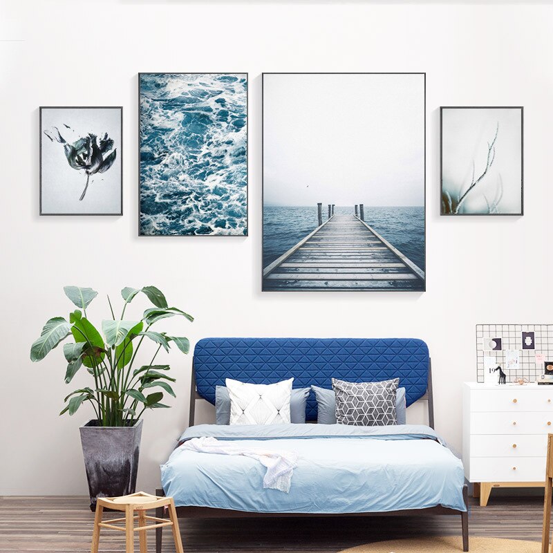 Blue Sea Flower Ocean Canvas Art