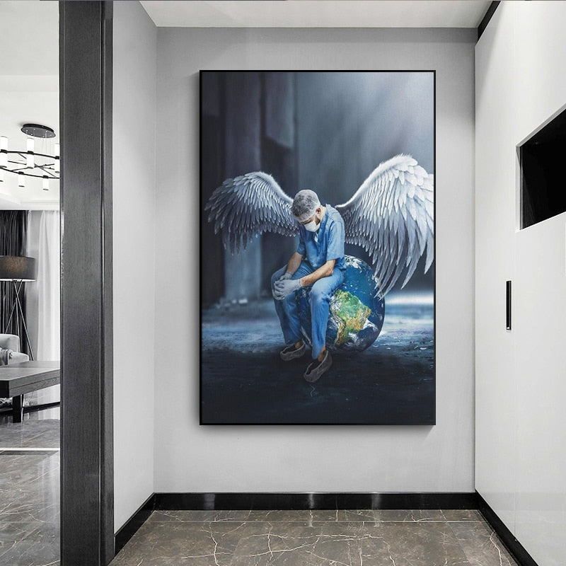 Nurse Angel Saves The World Canvas Art