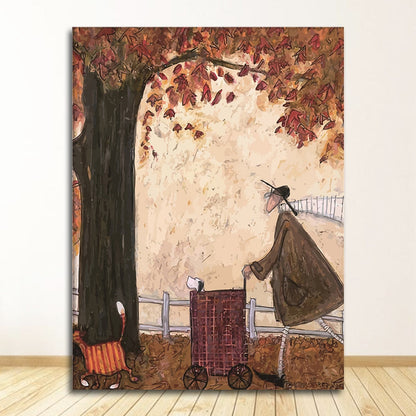 Couple with Dog Pet Canvas Wall Art