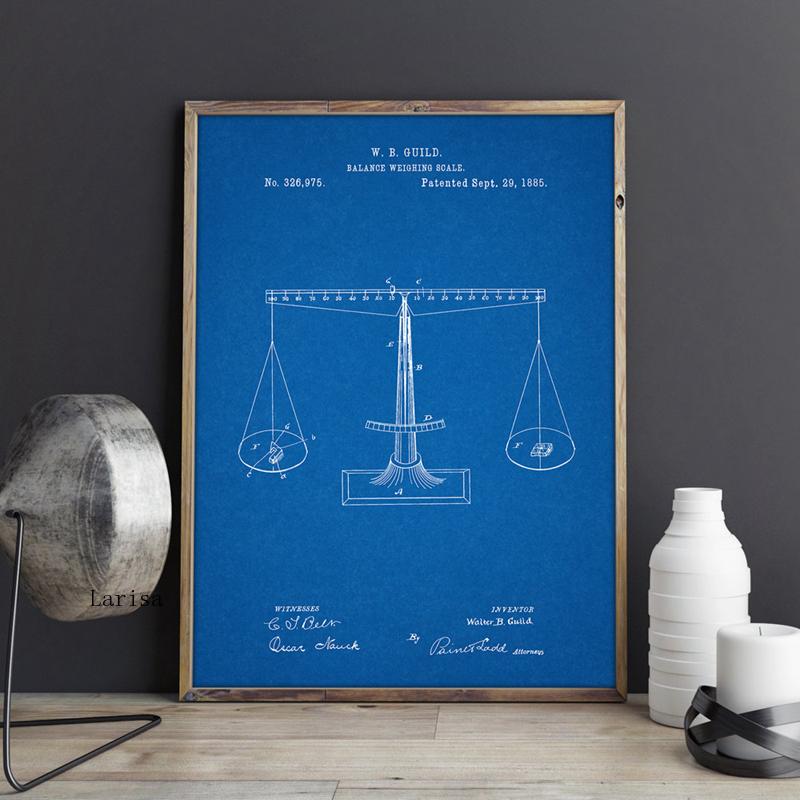 Balance Weighing Scale Patent Blueprint Canvas Art