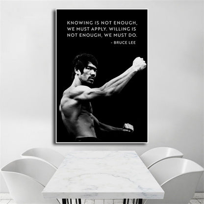 Black and White Bruce Lee Motivational Canvas Art