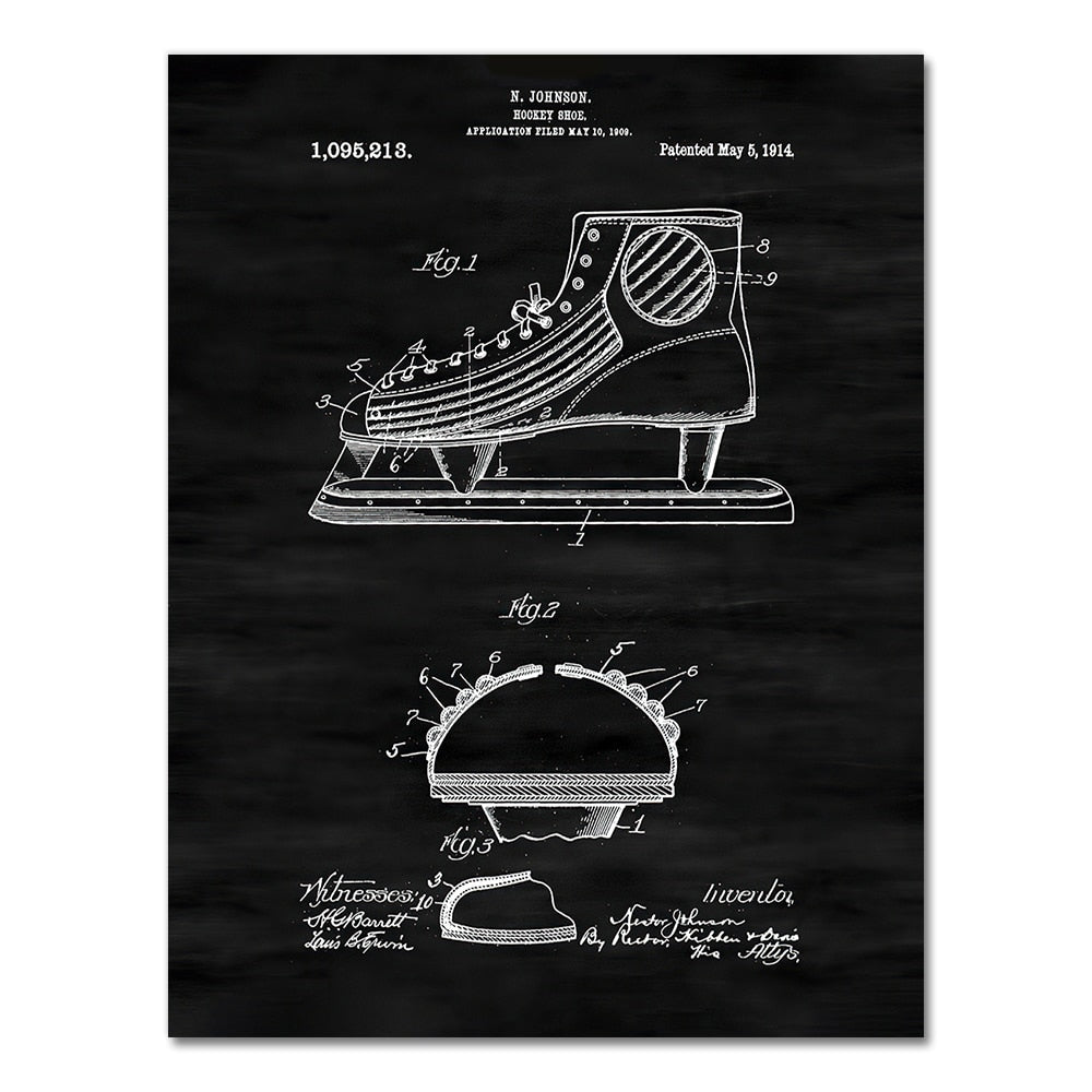 Hockey Patent Blueprint Canvas Art