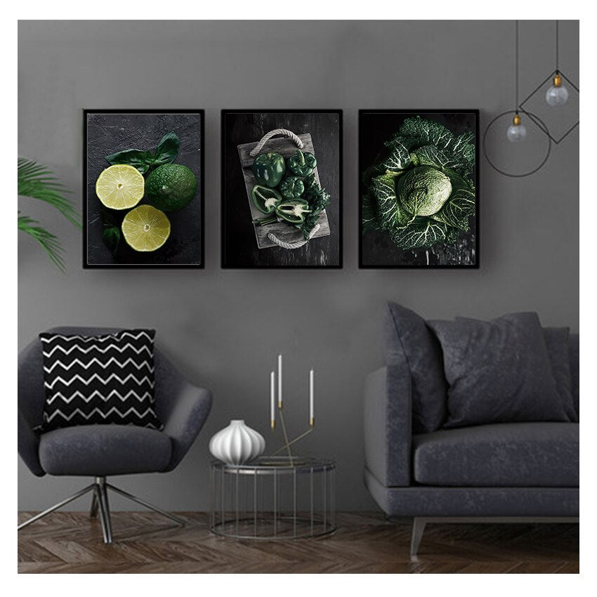 Green Fruit Vegetable Kitchen Canvas Art