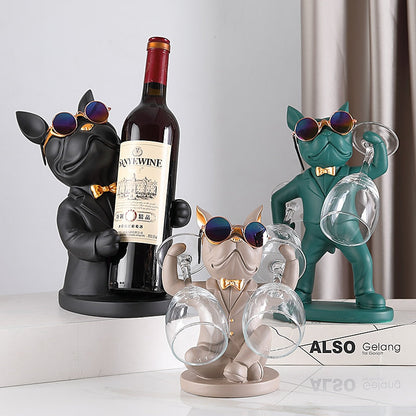 Bulldog Butler Wine Glass Holder Statue