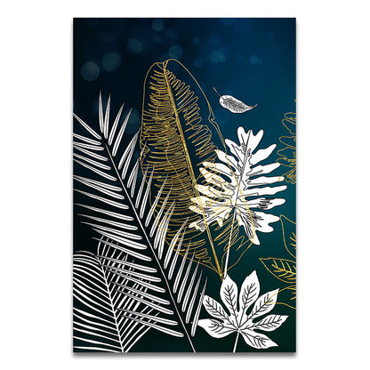 Golden White Lines Leaf Abstract Canvas Art