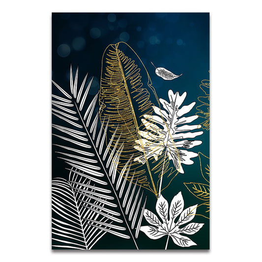 Golden White Lines Leaf Abstract Canvas Art