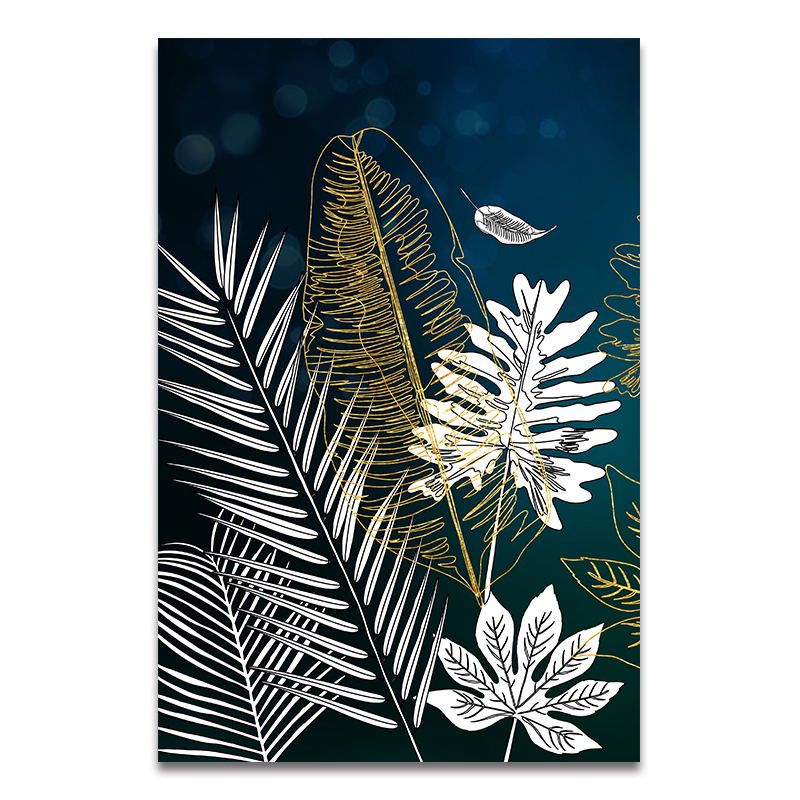 Golden White Lines Leaf Abstract Canvas Art