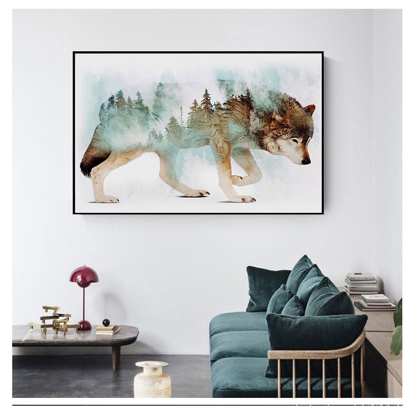 Forest Bear Fox Wolf Canvas Art