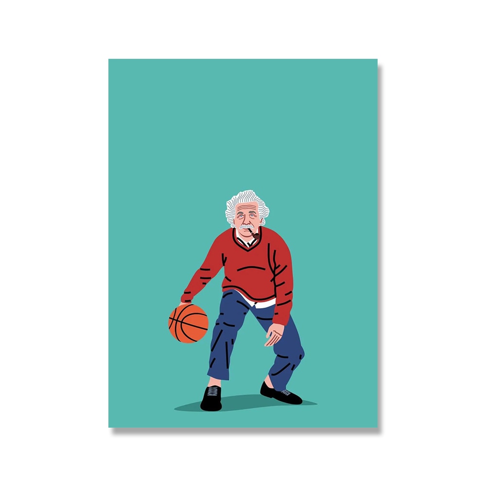 Einstein Playing Basket Ball Art Canvas