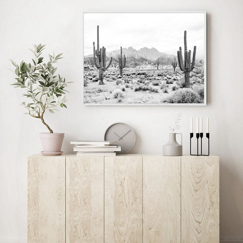 Black And White Cactus Desert Canvas Art