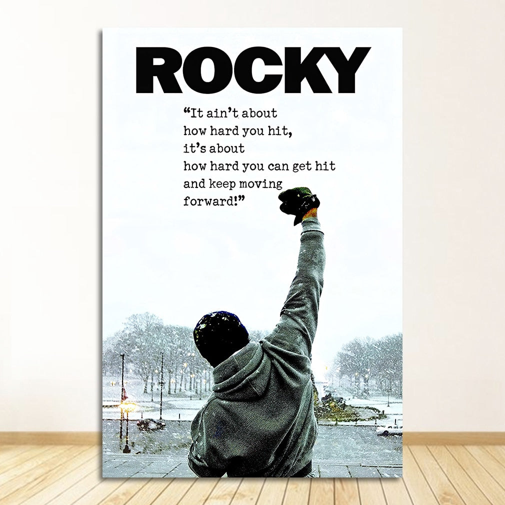 Black and White Rocky Balboa Boxing Quotes Canvas Art