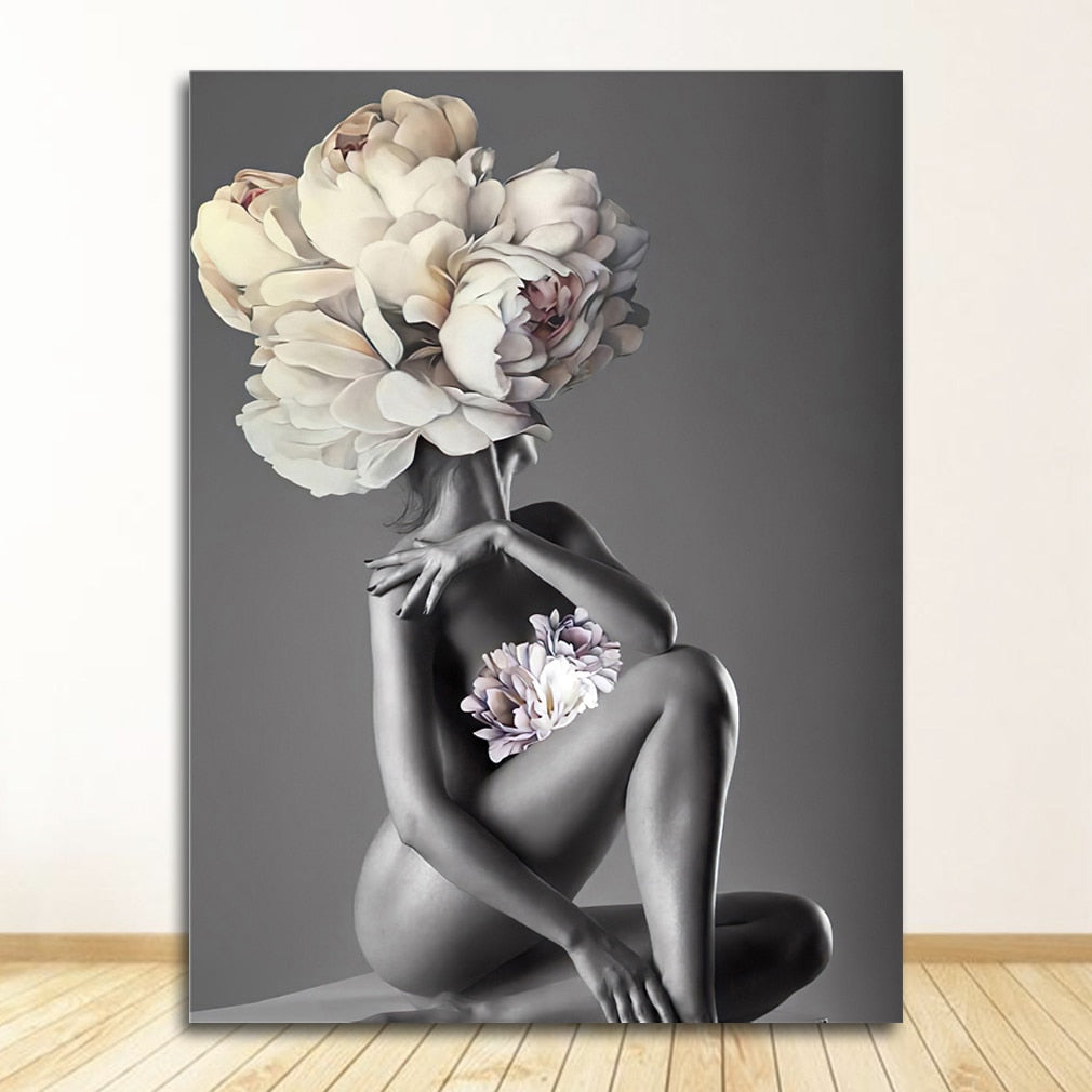 Woman Flower Head Canvas Art