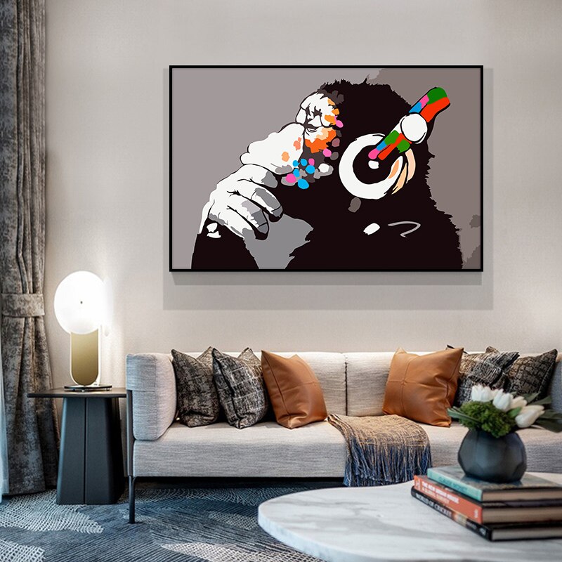 Orangutan Listening to Music with Earphones Canvas Art