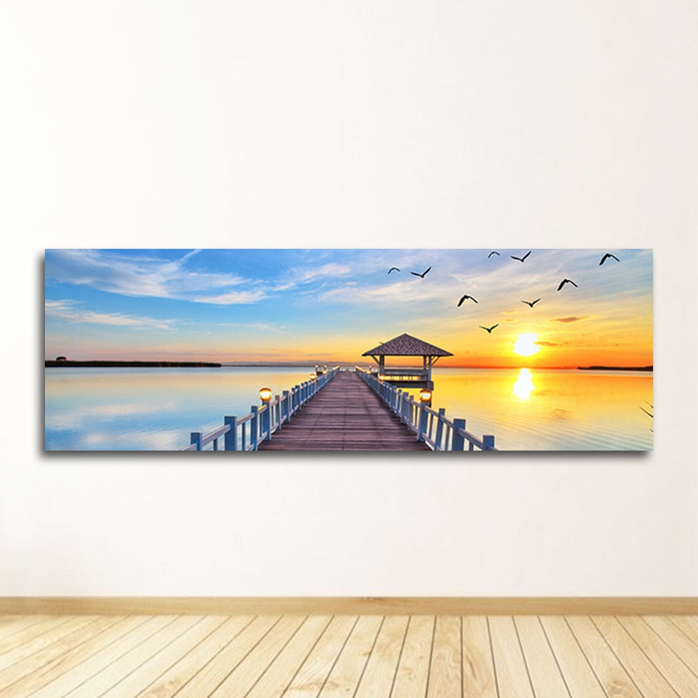 Panorama Sunsets Natural Sea Beach Landscape Canvas Art