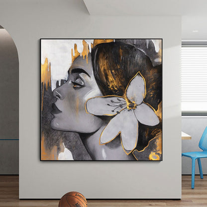 Abstract Golden Woman Face Canvas Art