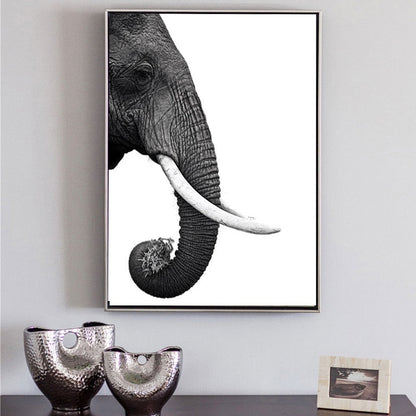 Black and White Elephant Head Canvas Art