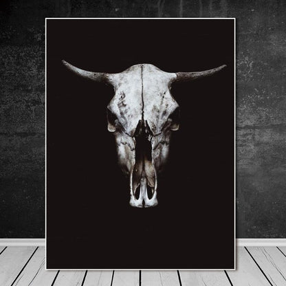 Nordic Black White Cow Skull Canvas Art