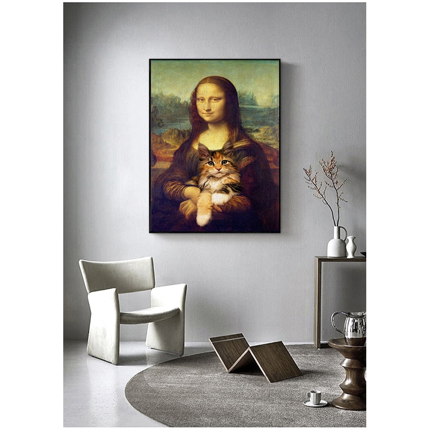 Mona Lisa And Cat Art Canvas