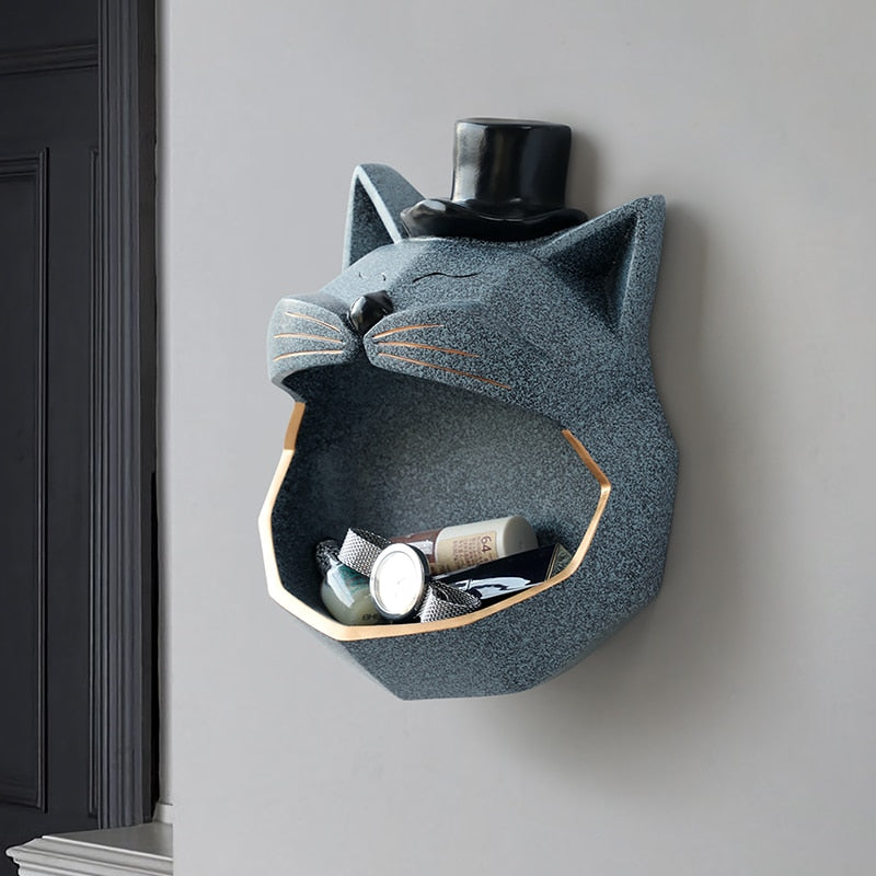 Big Mouth Cool Cat Storage Wall Decor Statue