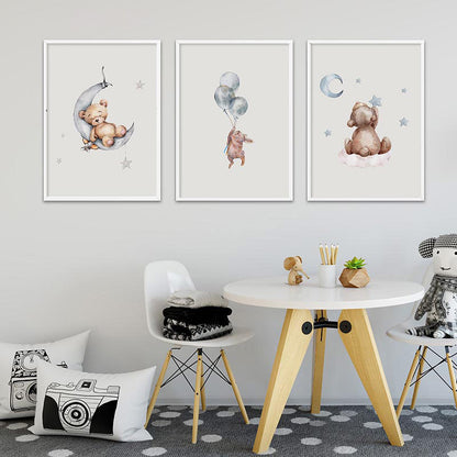 Baby Nursery Wall Art Bear Bunny Canvas