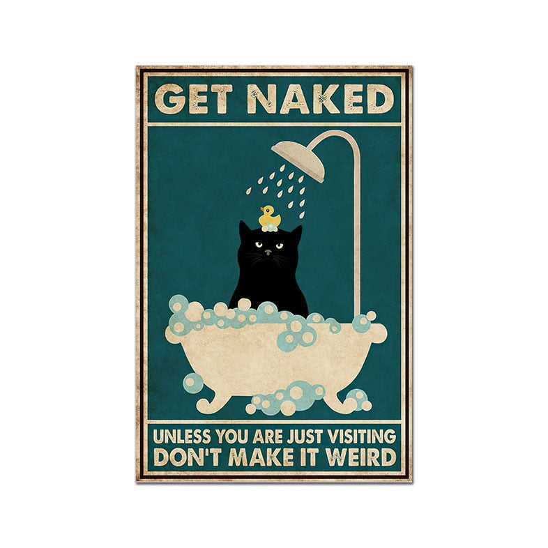 Black Cat Bathroom Funny Canvas Art