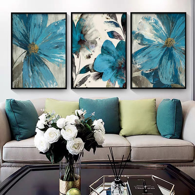 Blue Paint Flowers Canvas Art