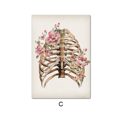 Floral Skeletal Bones Anatomy Canvas Art