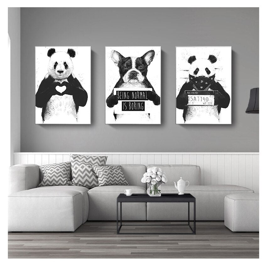 Black and White Cute Panda Dog Boston Terrier Canvas Art