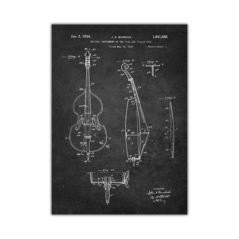 Music Instrument Blueprint Canvas Art