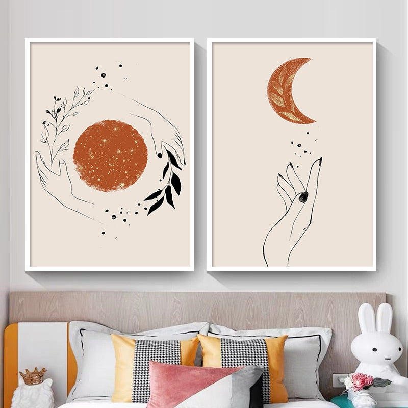 Mystic Hand Sun and Moon Canvas Art