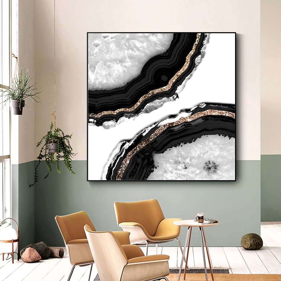 Black Gray White Agate Canvas Art