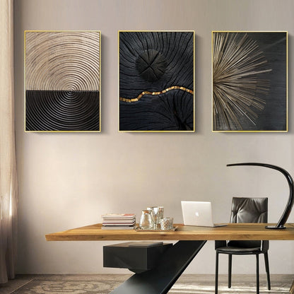 Retro Black Gold Wood Art Canvas