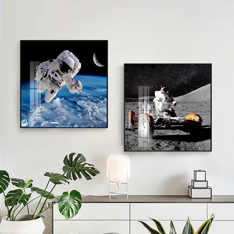 Starry Sky Night Astronaut Planet Canvas Art