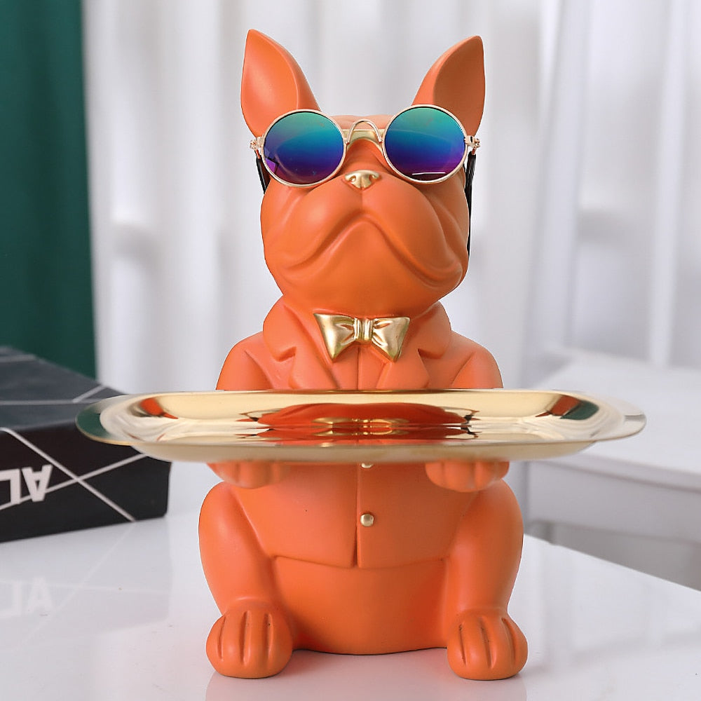 Sitting Bulldog Tray Statue