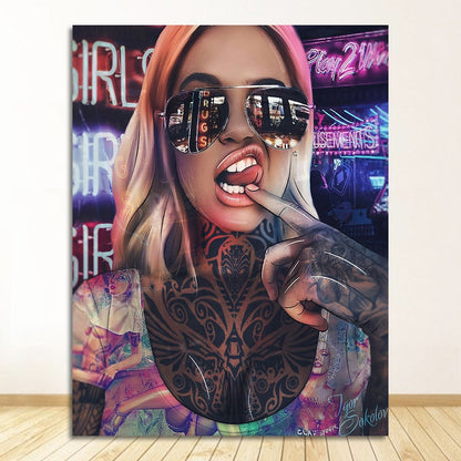 Graffiti Tattoo Bad Girl Wall Art Canvas