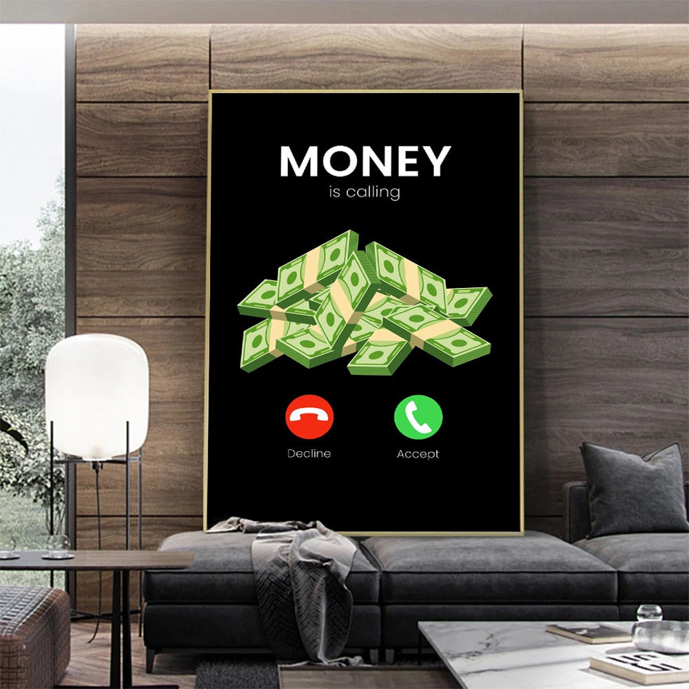 Money Is Calling Inspirational Canvas Art