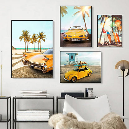 Blue and Yellow Beach Canvas Art