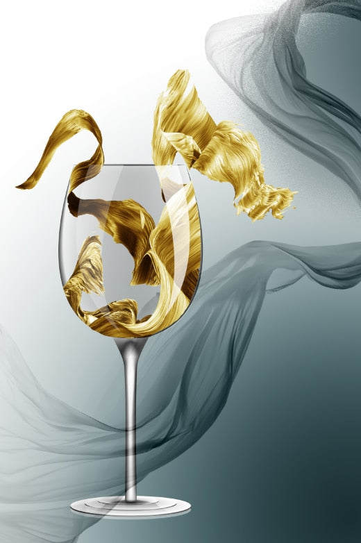 Gold Wine Glass Canvas Art