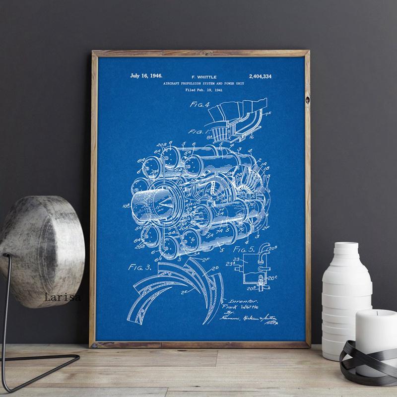 Airplane Jet Engine Patent Blueprint Canvas Art