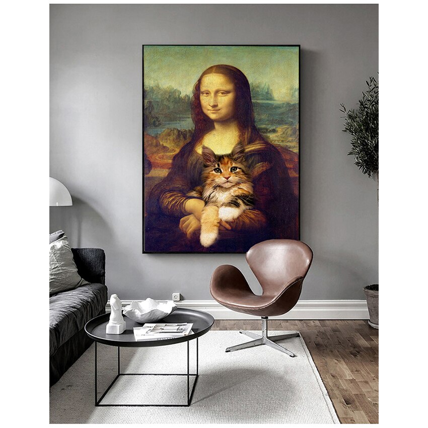 Mona Lisa And Cat Art Canvas