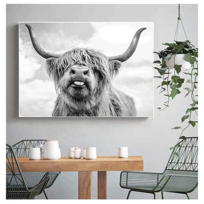 Black and White Yak Highland Cow Canvas Art