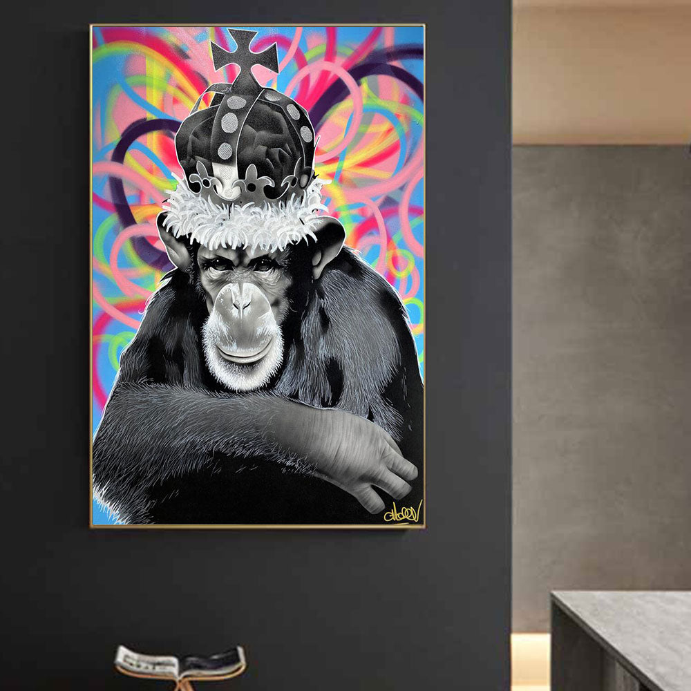 Graffiti Orangutan Wearing Crown Canvas Art