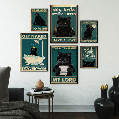 Black Cat Bathroom Funny Canvas Art